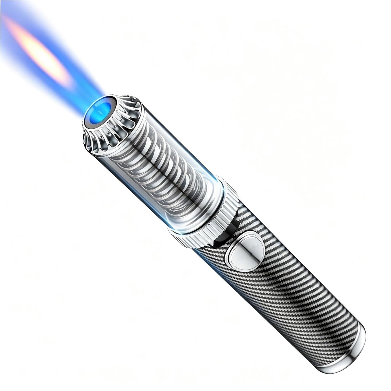 Encendedor de metal resistente a altas temperaturas, llama azul resistente al viento con bloqueo de seguridad, butano recargable para acampar al aire libre y viajes