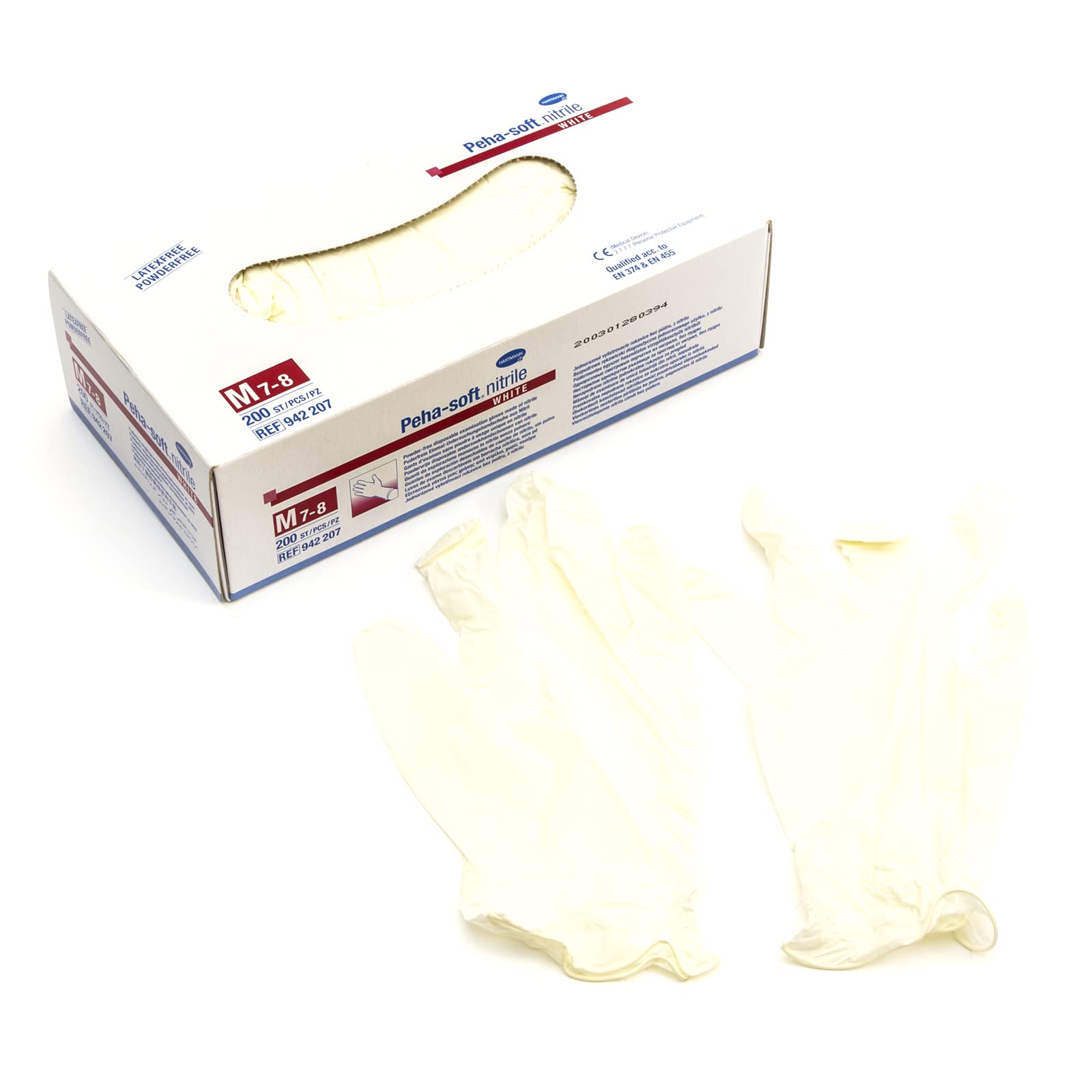 HARTMANN 9422073 Peha-Soft Nitrile White Powderfree, M, 200 sztuk, 9213737, przezroczyste, 200 sztuk (1 opakowanie)