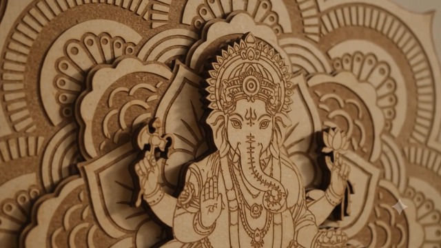 Varna Crafts Wood Mdf Cut And Laser Engraved Mandala Ganesh Wall