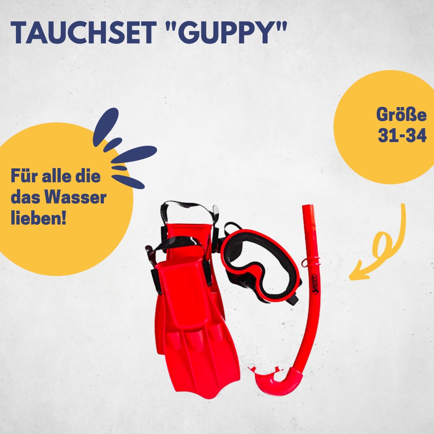 BEST SPORTING Taucherset Kinder Guppy I Kinder Tauchset mit Brille & Schnorchel & Flossen I Tauchausrüstung Kinder I Antifog & wasserdicht I Taucherset mit Flossen I Größe: 31-34