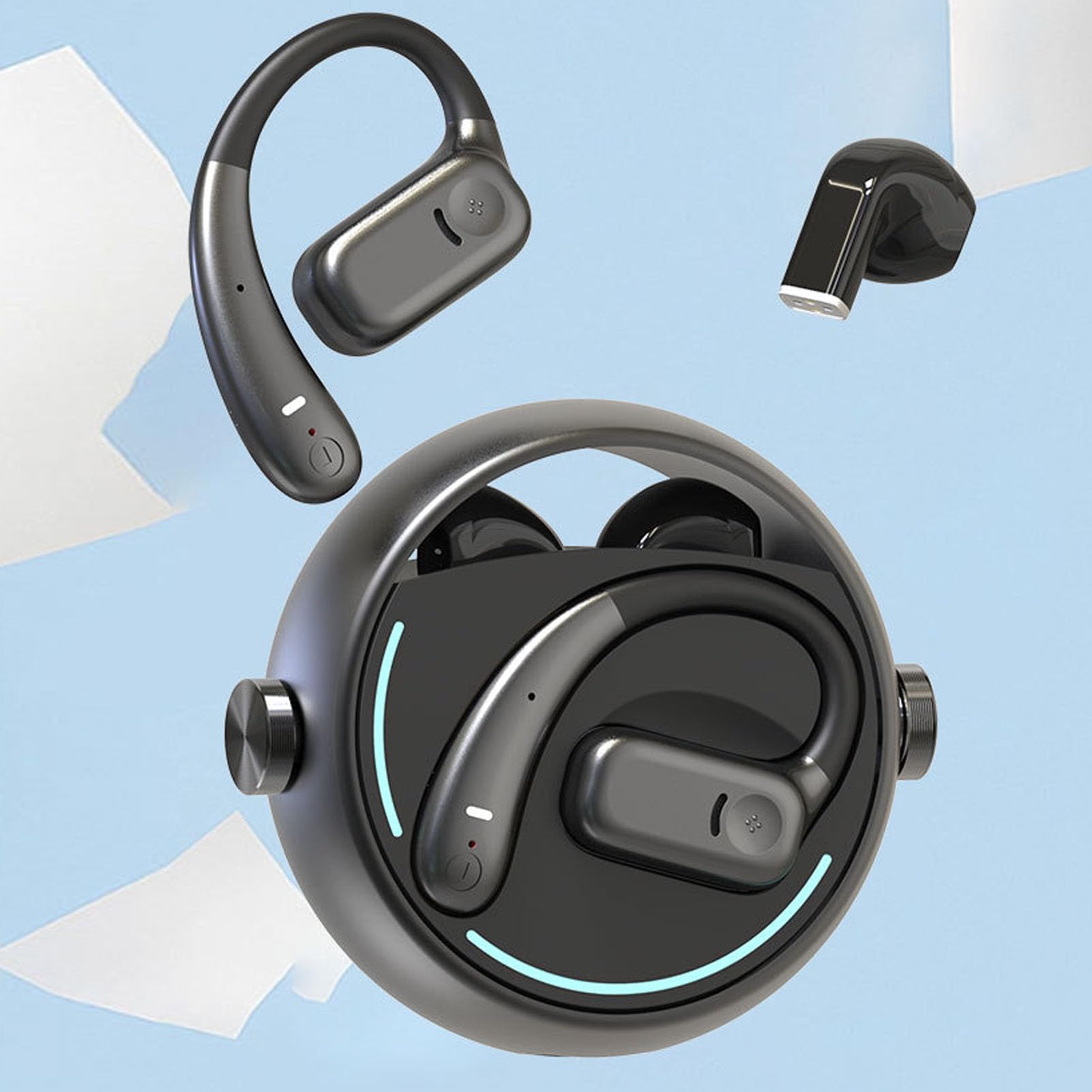 PUSOKEI Auricolari Wireless Bluetooth 5.3 |Auricolari IPX5 a Doppia Coppia con Cancellazione del Rumore per Esercizi di Lavoro per 2 Persone (BLACK)