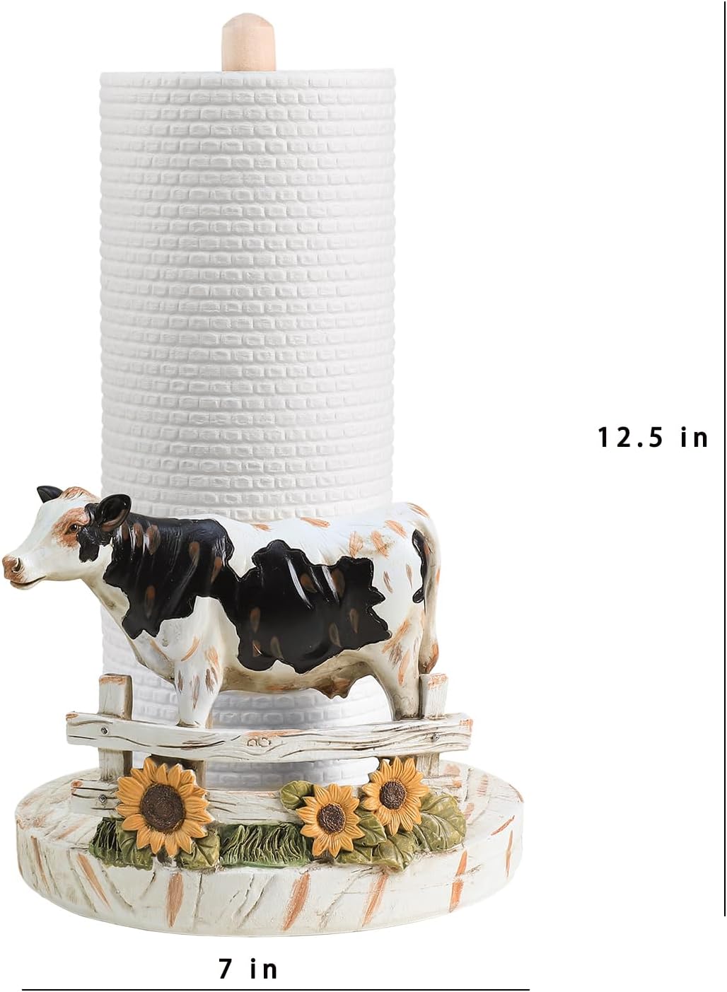 Retro Cow and Sunflower Style Paper Towel Holder Stand, Resin Cow Crafts Display for Kitchen Countertop, Cafe Western Restaurant Cake Shop Dessert Shop