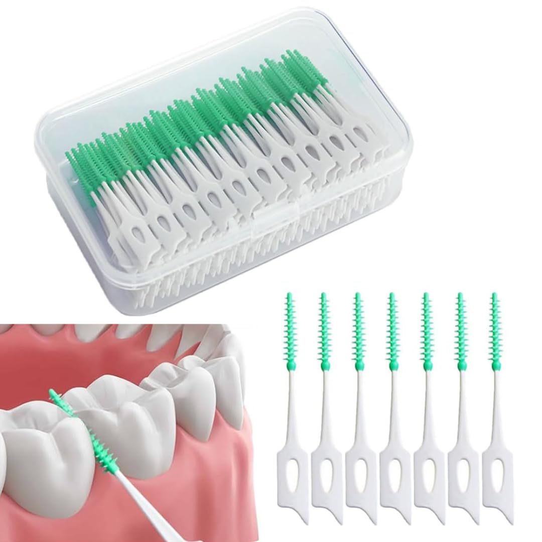 Interdental Brushes for Braces, Green Silicone Dual-Use Oral Care tools, 40 Count, Portable Manual Massage Brushes for Adults and Children-image-5