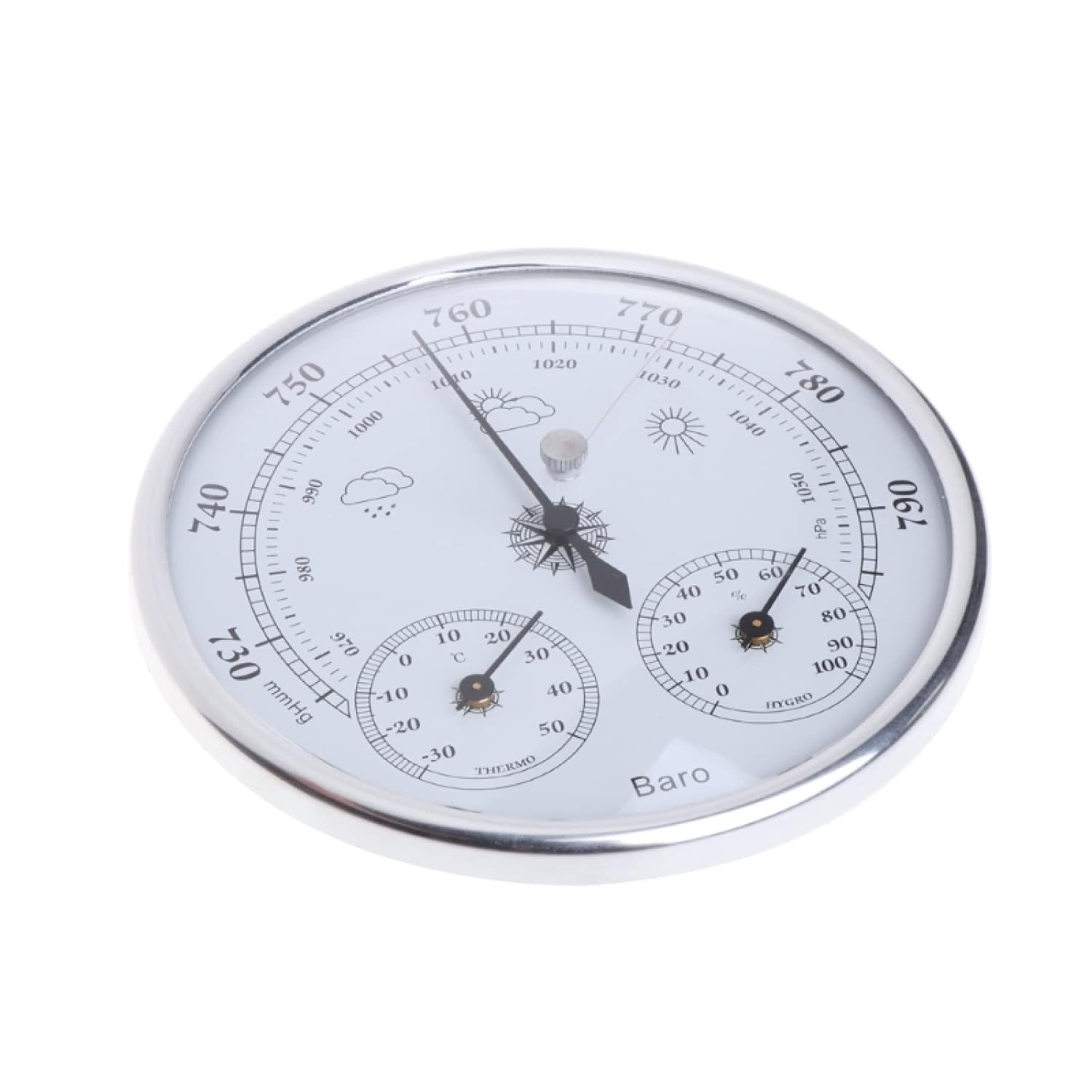 3 in 1 Barometer Wall Hanging Barometer Dial Type Barometer Thermometer Hygrometer，for Mounting to Patio Garden Garage Household Weather Station Dial Type,Silver