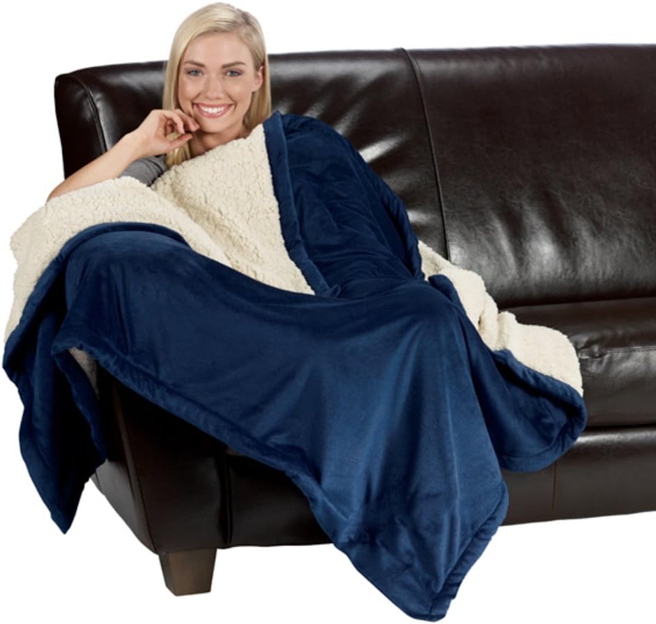 Micro Mink Sherpa Throw Blanket 50" x 60" (Navy)