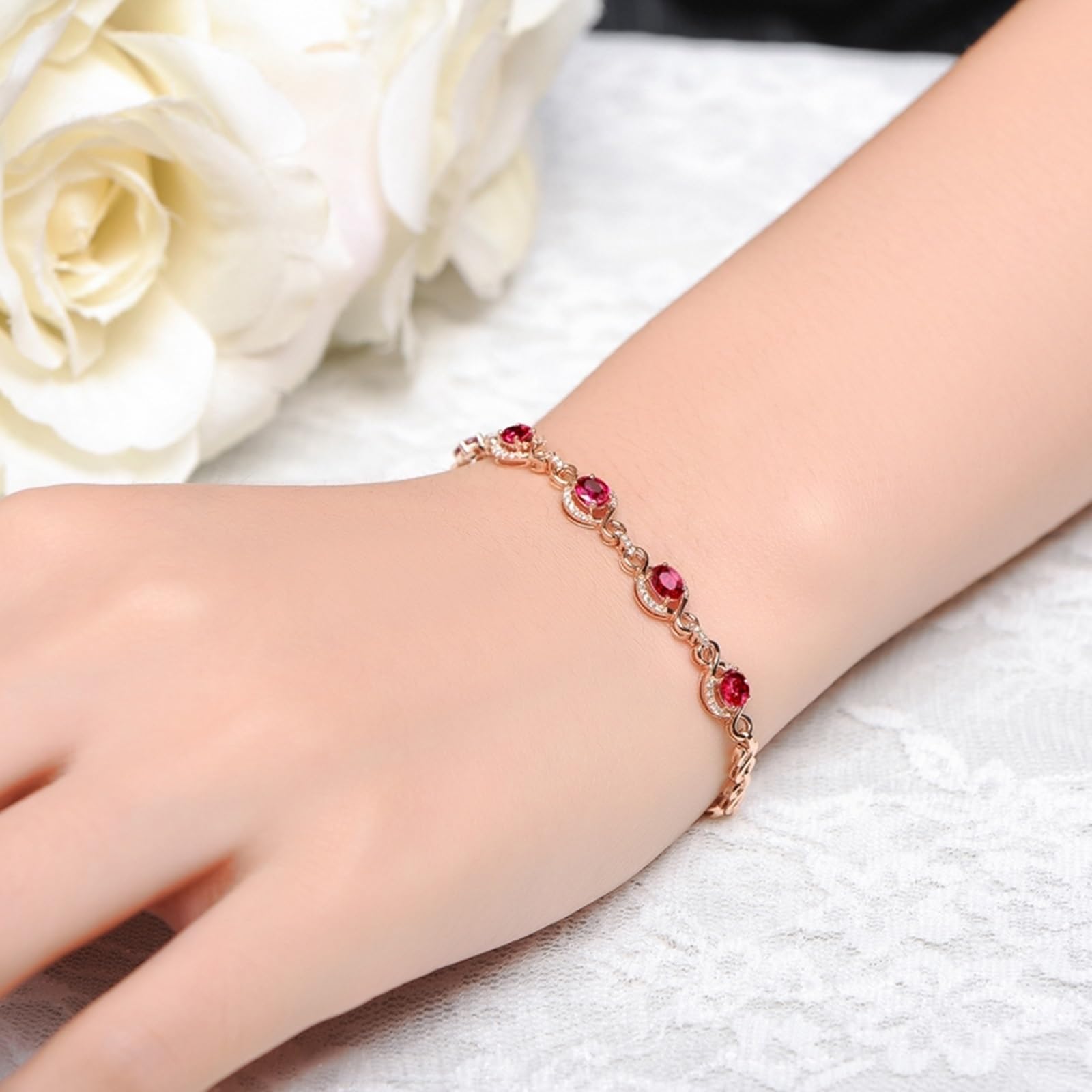 Bracciali Oro Rosa 18k/14k/9k, Bracciale con Rubino 2.15ct 16-18 cm Estensione 4 cm con Diamante, Braccialetti Donna Fidanzati