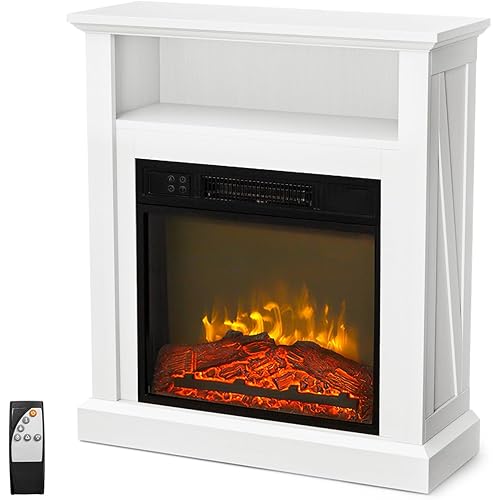 Bonnlo 30''H Freestanding Electric Fireplace Stove w/Remote & Timer, Realistic Fake Fireplace Heater w/ 6 Flame Colors, 5 Flame Brightness & Wood Mantel for Indoor Home Bedroom Living Room, 1400W