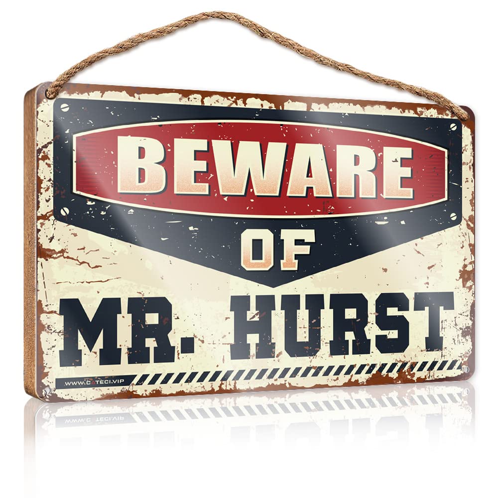 DTHA Hello Winter Sign Beware Of Mr. Hurst Wooden Sign Winter Sign For Front Door Hangding Wood Sign