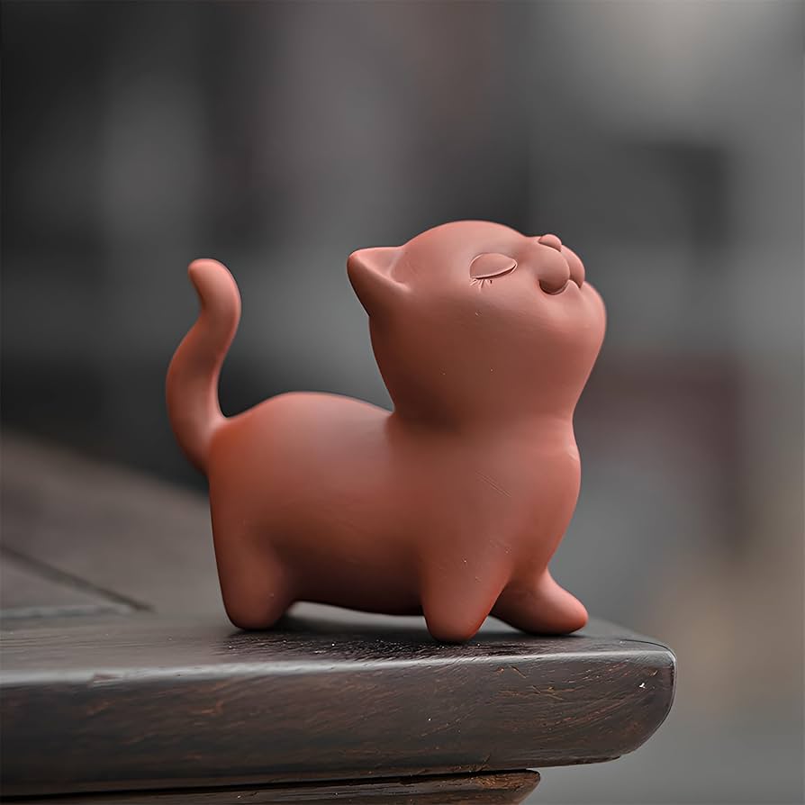 Amazon.com: Hormsdar Hand-made Purple Clay Cat Tea Pet Cute Lucky