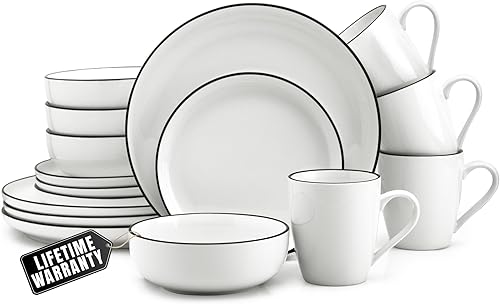 Miniatura 12 de Zulay Kitchen Luna - Juego de platos y cuencos, juego de vajilla de porcelana moderno de 16 piezas para 4, resistente a las astillas y a