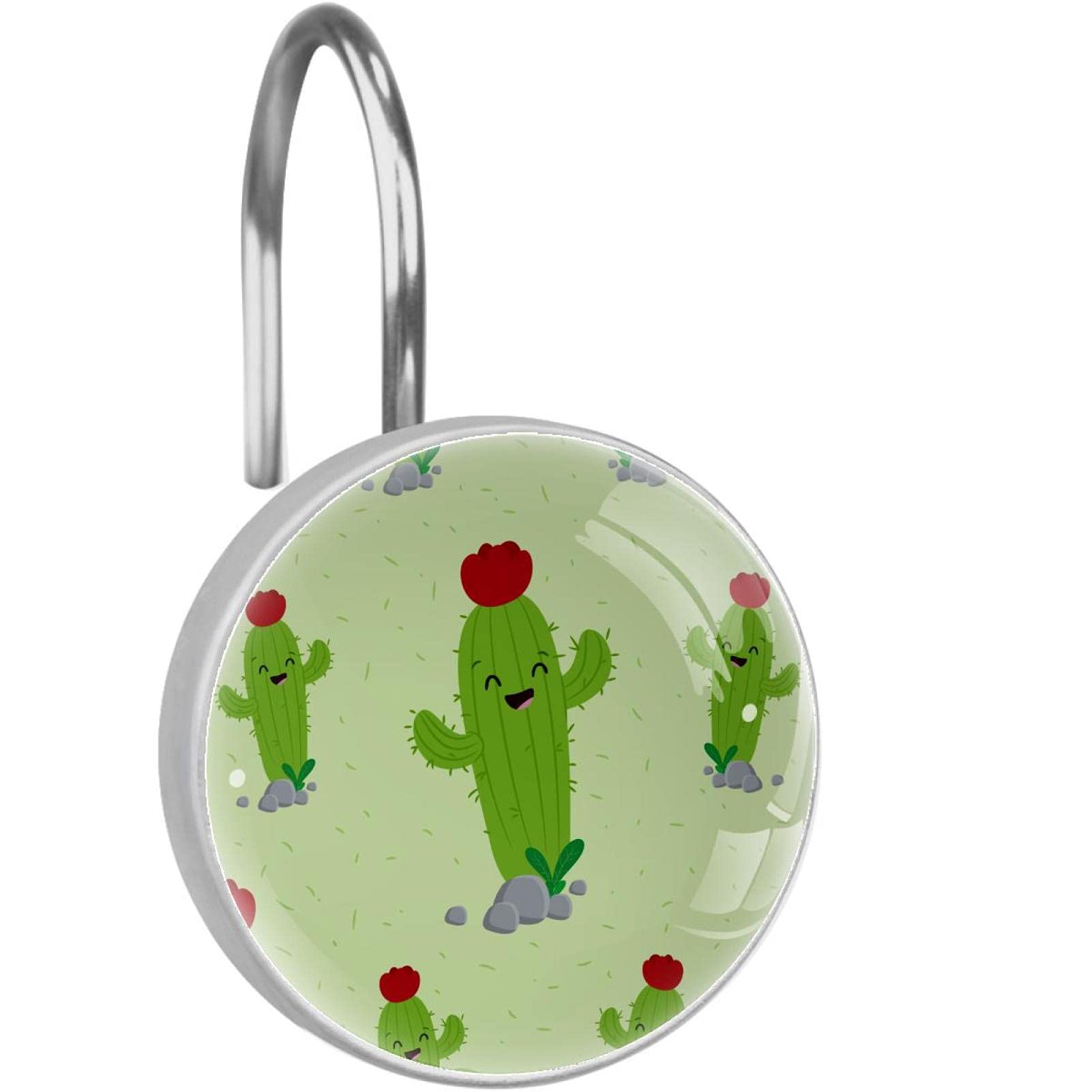 Crochets de rideau de douche en acier inoxydable durable motif cactus lot de 12