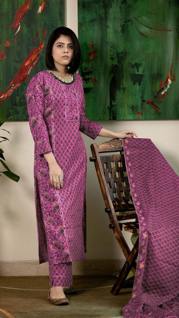 GoSriKi Women's Rayon Viscose Printed Straight Kurta with Pant & Dupatta - Image 10
