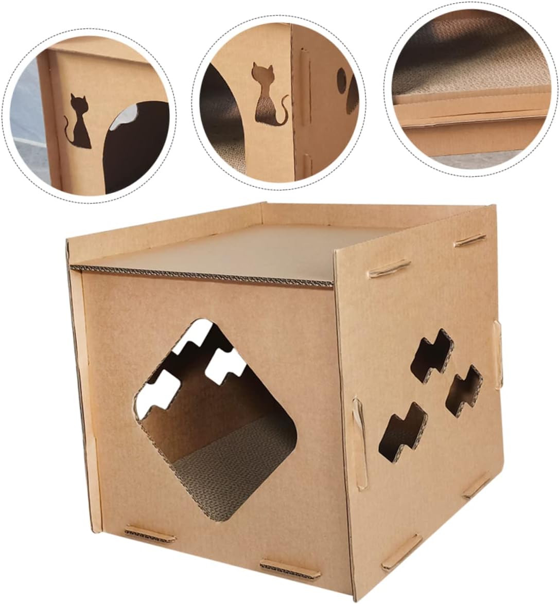 Cat Cardboard House and Scratch Pad Durable Corrugated Scratcher Toy for Cats Multi-Purpose Nest and Scratching for Indoor Play