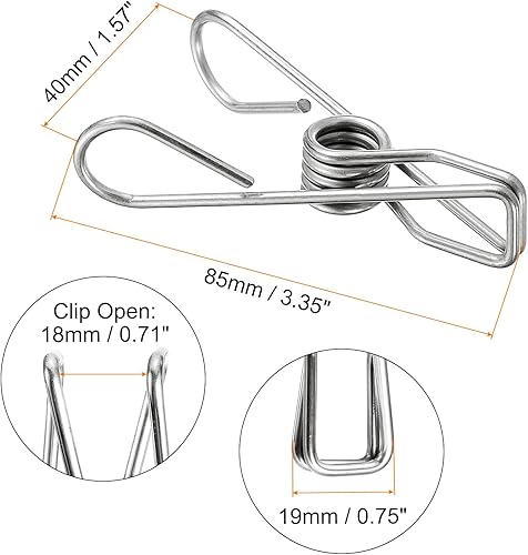 Miniatura 2 de uxcell 30 pinzas de acero inoxidable para ropa sucia, pinzas multiusos para sostener ropa, abrazaderas para bolsas de aperitivos, 2.26 pulgadas,