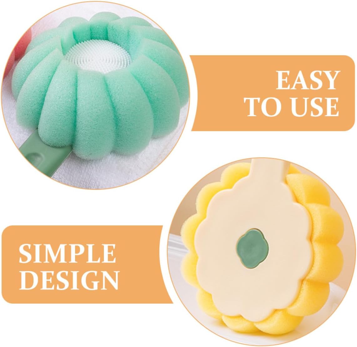 2pcs Back Scrubber Long Handle Body Scrub Brush with Silicone Sponge Exfoliating Bath Brush for Shower for Men and Women