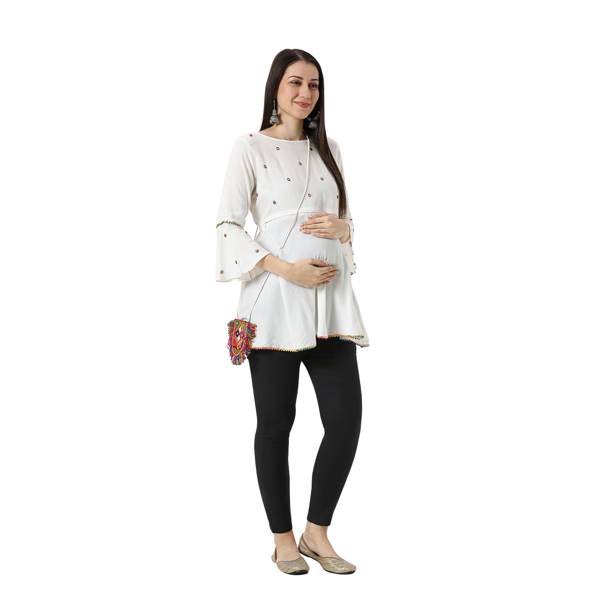 White Umbrellacut Rayon Maternity Top-image-29