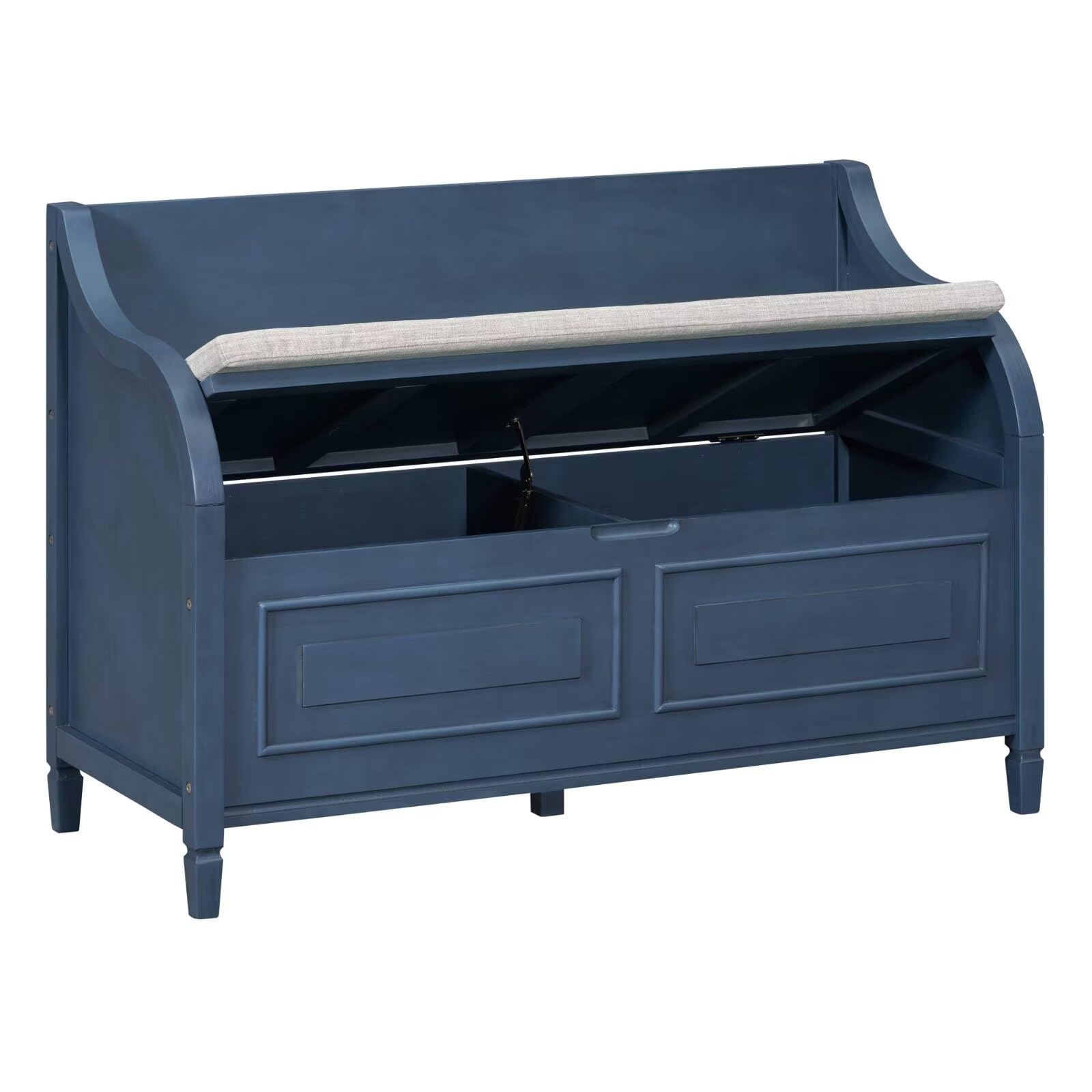 Merax Storage Bench, 41.9” Solid Wood Storage Chest with Backrest and Safety Hinge, Large Storage Space Bench with Upholstered Cushions,Supports 250