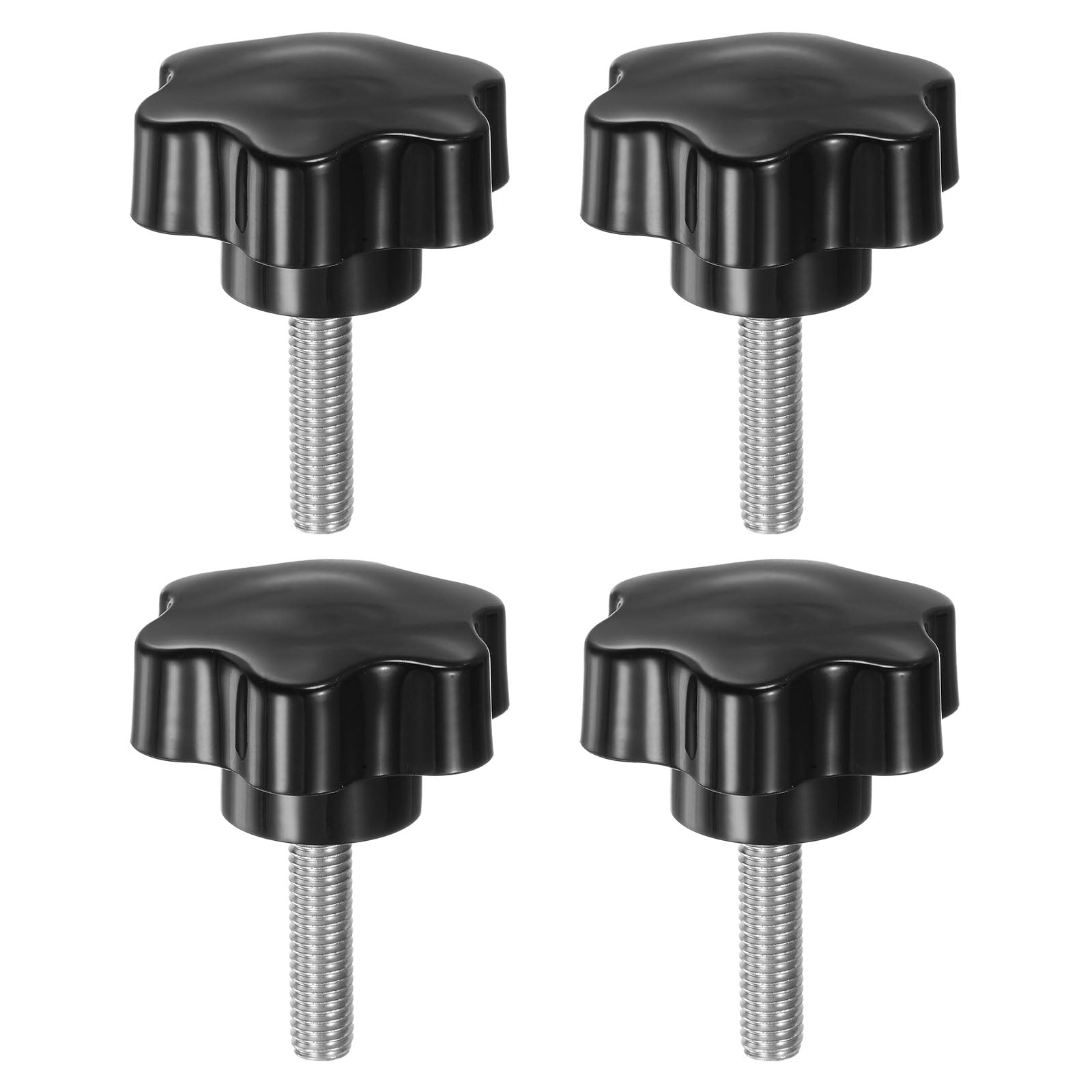 sourcing map 4pcs Star Knobs M8 x 30mm 304 Stainless Steel Threaded Stud 46mm Plastic 6-Star Head Hand Tightening Thumb Screw Clamping Jig Knob Handle, Black