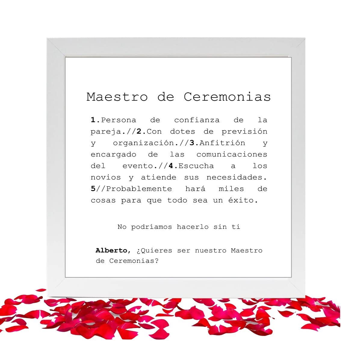 Marco de Madera Blanco 20x20 cm - Texto Personalizado - ¿Quieres ser mi Madrina? ¿Quieres ser mi Padrino? Regalo para Testigo de Boda, Padrino, Madrina, Dama de Honor, Maestro de Ceremonias