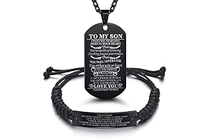 Personalized Son Gift from Mom and Dad with Dog Tag Necklace and Braided Bracelet