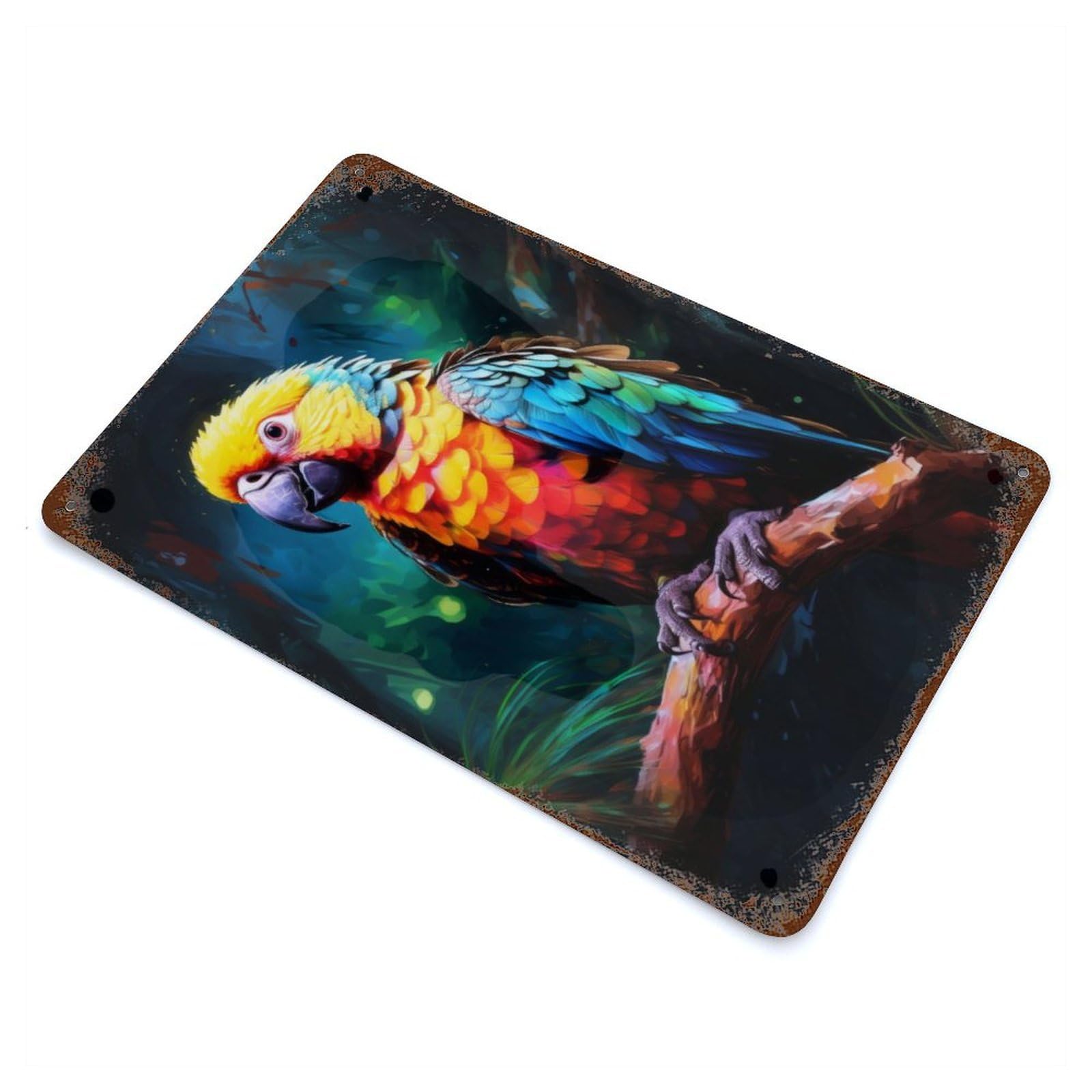 Majestic Parrot Decorative Tin Sign 11.8"x7.9", for Bistro, Counter And Cafe Decor, Retro Wall Decor