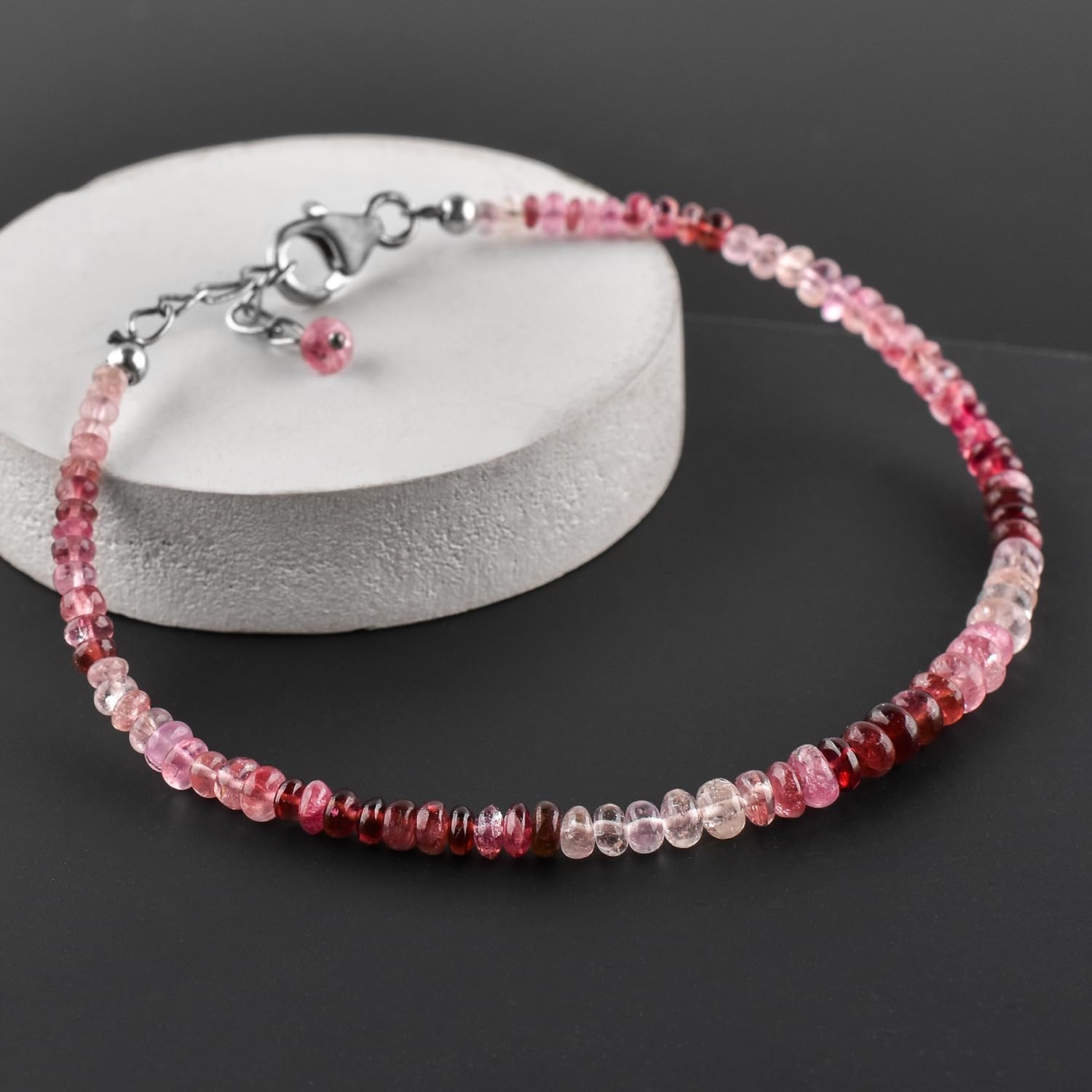 InfinityGemsArt Natural Burmese Pink Tourmaline Beaded Stone Bracelet, Natural Gemstones, Chakra Crystals and Healing Jewelry, 925 Sterling Silver 8 inch - Image 4