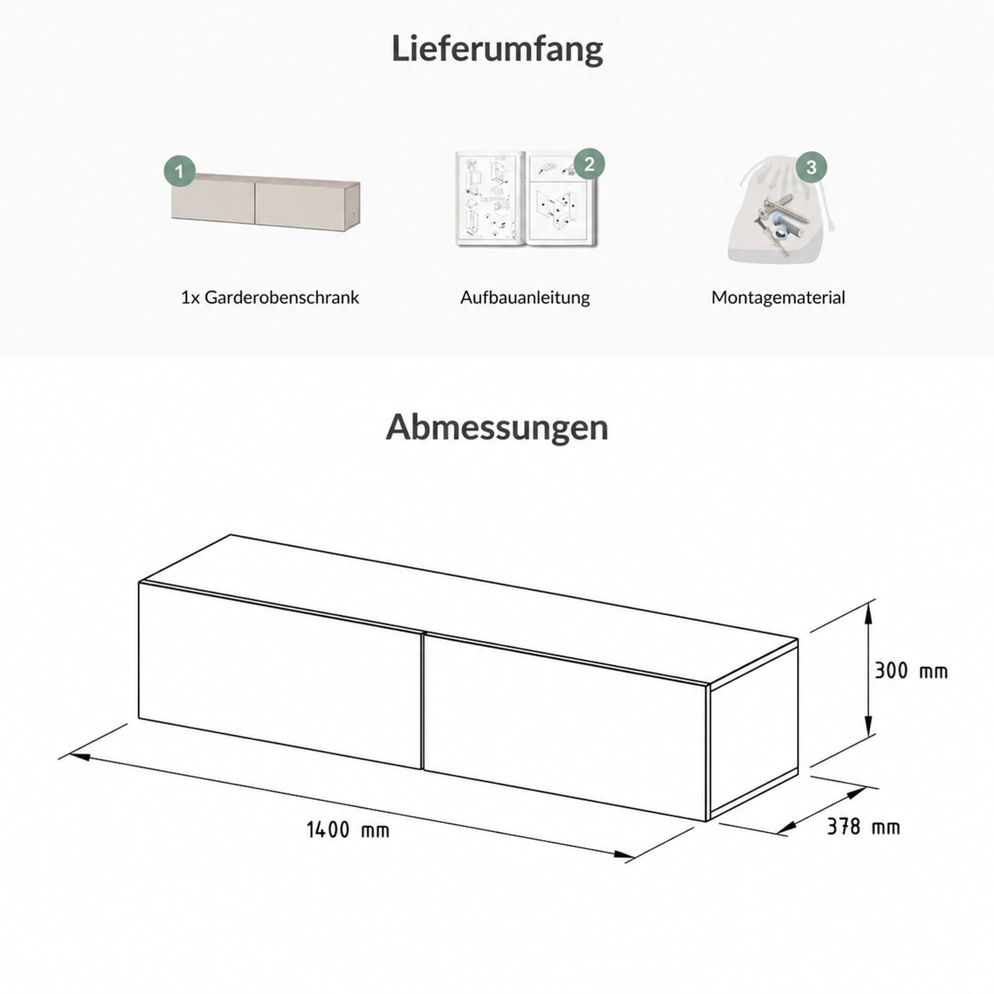 Planetmöbel Flur Möbel Garderobe 140 cm Hängeschrank