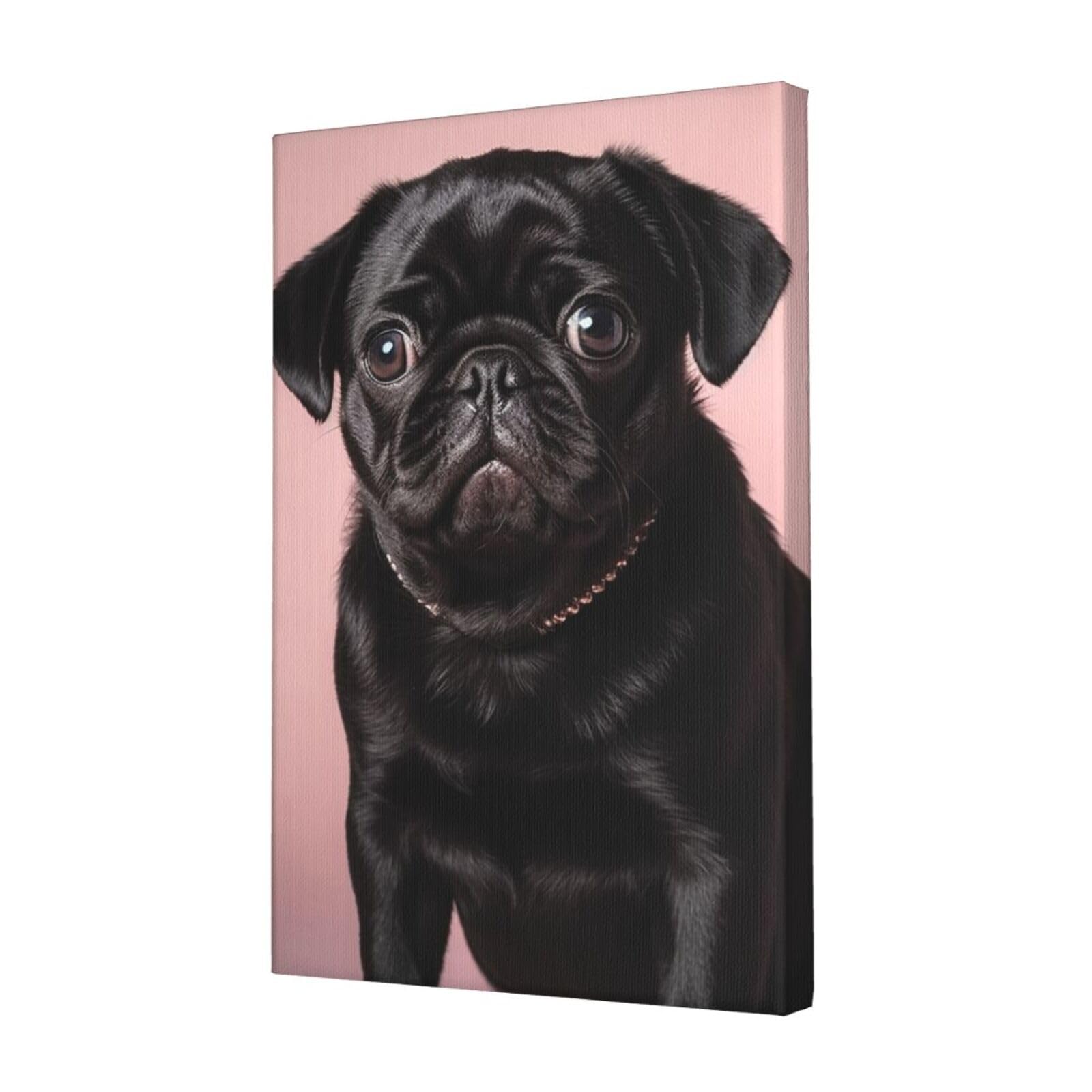 KLOPH Cute Black Pug Canvas Wall Art for Living Room 12"x18" Modern Artwork Painting for Bathroom Hanging Canvas Prints Aesthetic Wallart for Bedroom Kitchen Office Wall Decor