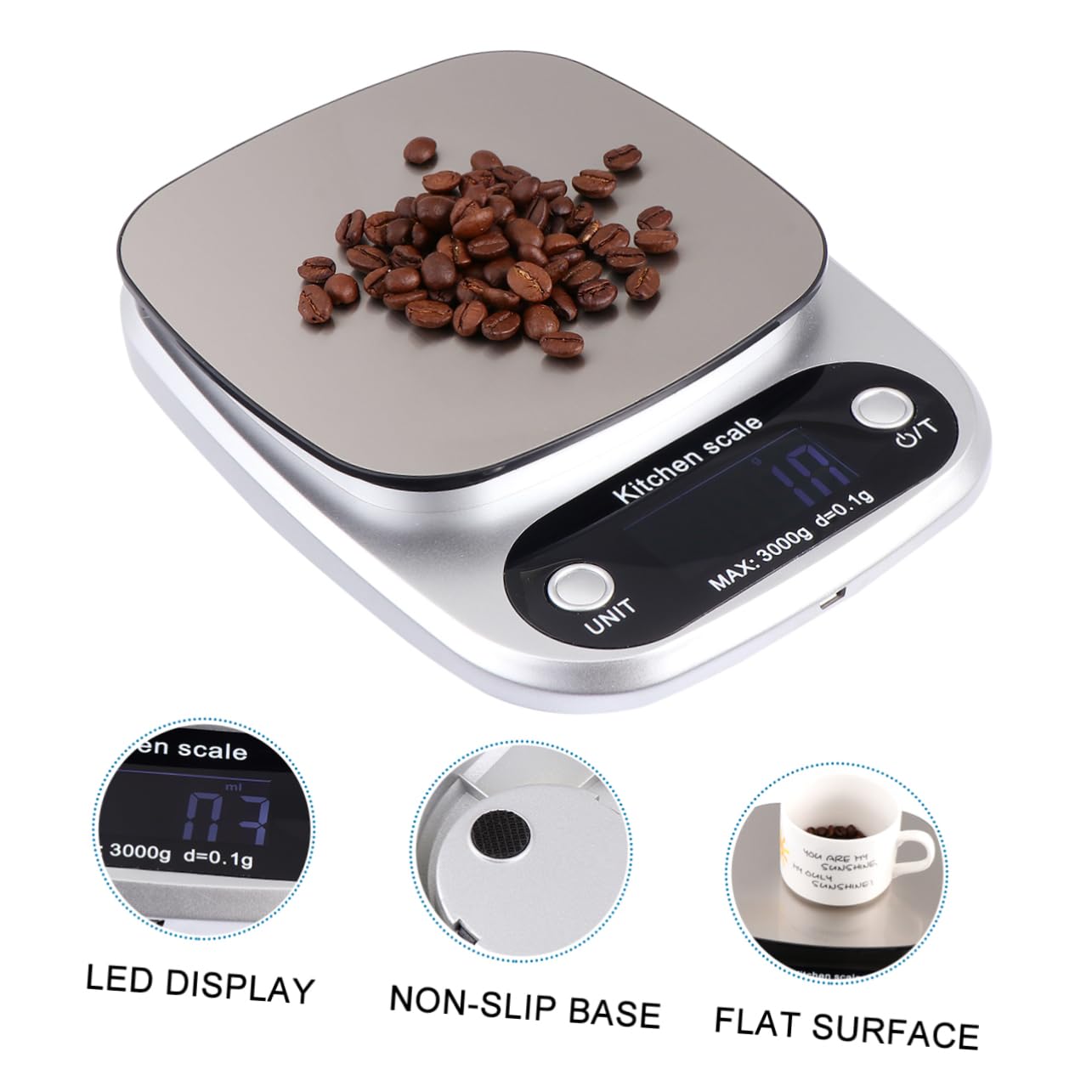 SHOWERORO Herramienta De Medición Digital Báscula De Cocina Acero Inoxidable Precisión Lcd Recargable Ligera