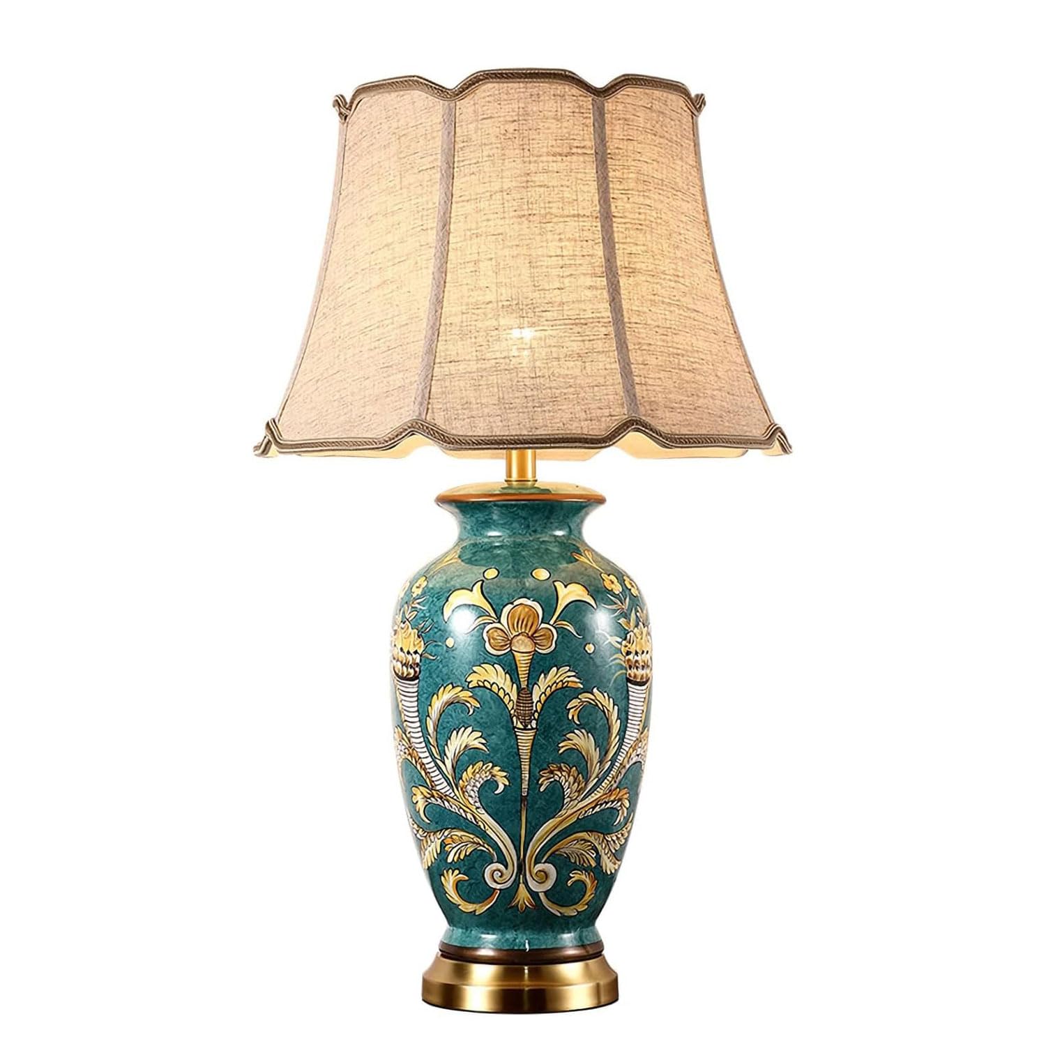 SANBDDLYY Hand-Painted Ceramic Table Lamp Fabric Shade - E26 Indoor Lighting for Bedroom, Living Room, and Study