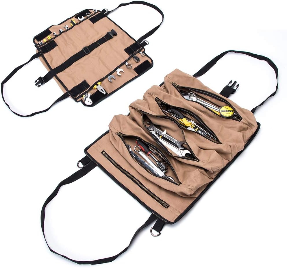 Super Tool Roll, Large Wrench Roll, Big Tool Roll Up Bag, Waxed Canvas Tool Organizer Bucket, Tool Roll Up Pouch, Handy Small Tools Tote Carrier,Tool Pouch Sling, Car Back Seat Organizer