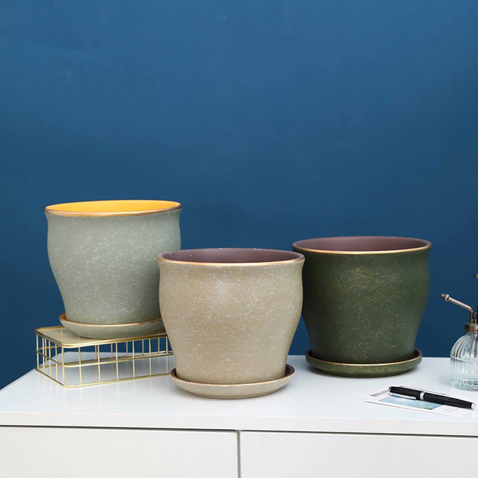 Vasi da Giardino Vasi per fioriere in Ceramica da 5/6/8 Pollici con Fori di drenaggio e piattini, vasi da Fiori per fioriere da Giardino per Interni ed Esterni