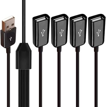 4 in 1 USB Splitter Y Cable,USB 2.0 Power 1 Male to 4 Female Extender30cm | 1 to 4 USB USB Extension Cable USB multiport for Charging & Data Syncing Compatible with All USB A Devices