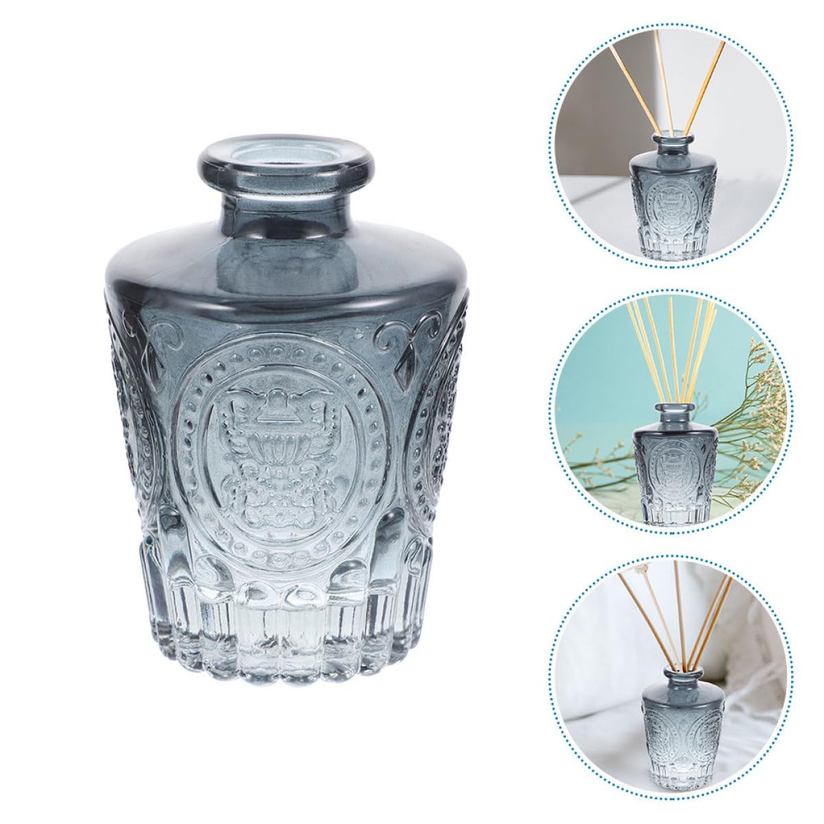 Sosoport Lot de 4 Flacons Diffuseurs en Verre Sculpté de 130 ML, Rechargeables pour Huiles Essentielles, Couleur Grise, pour Maison et Bureau, Diffusion D'arôme Solide et Décoration