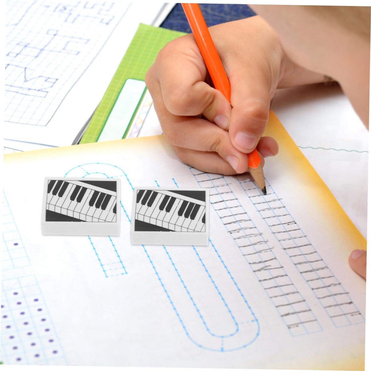 6pcs Soft Material Piano Erasers for Art Drawing and Student Use Decorative Stationery