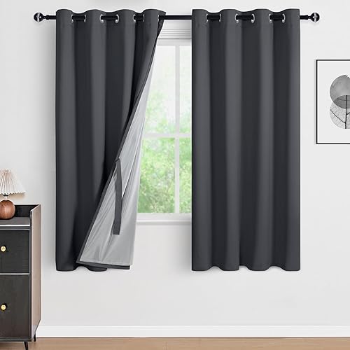 Miniatura 68 de DWCN Cortinas opacas 100% grises de 84 pulgadas de largo para dormitorio con forro negro, doble capa con aislamiento térmico, paneles de cortina