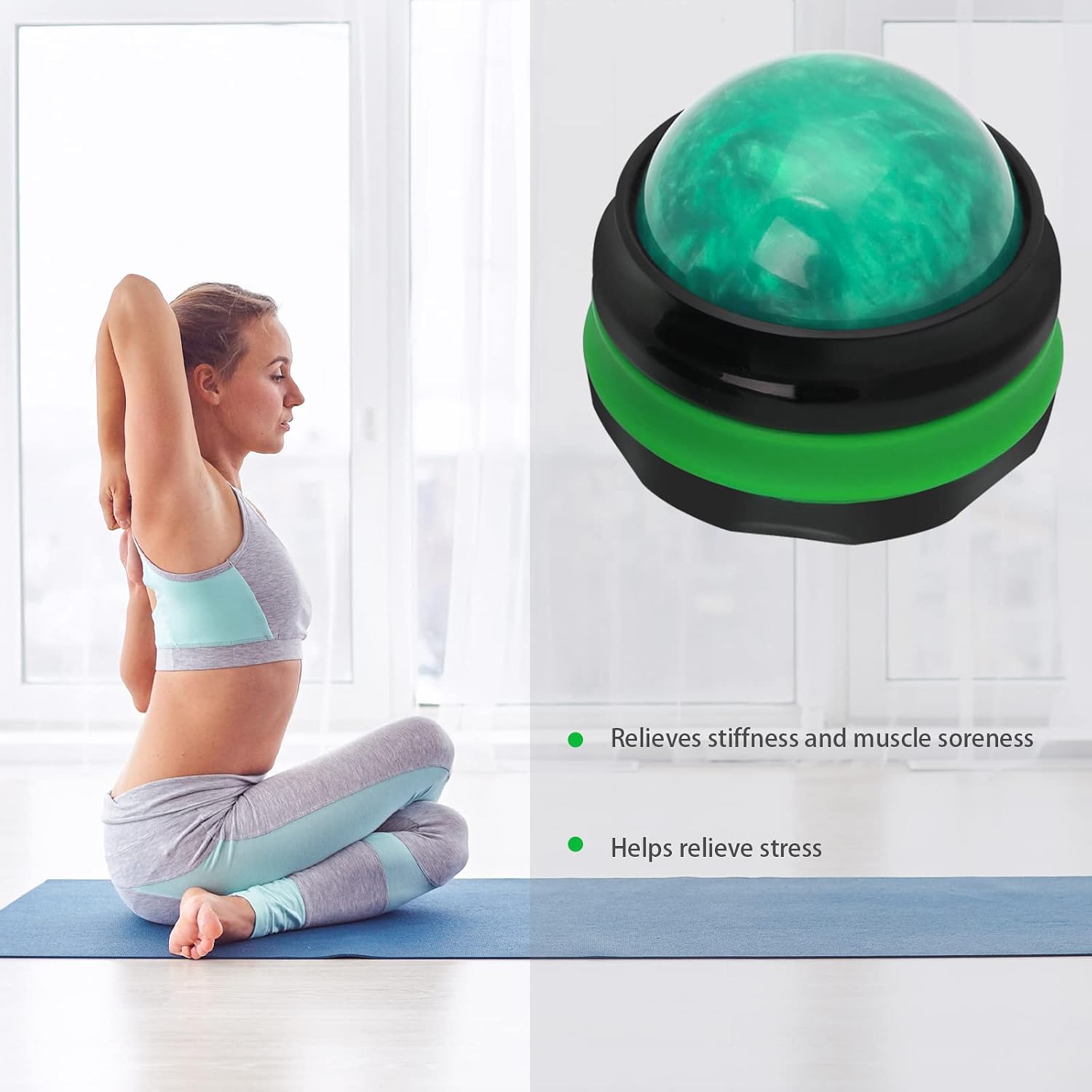 Coolrunner Massage Ball, Manual Roller Massager, Handheld Self Massage Therapy and Relax Full Body Tools for Sore Muscles, Shoulders, Neck, Arms, Legs, Back, Foot, Body (Green)