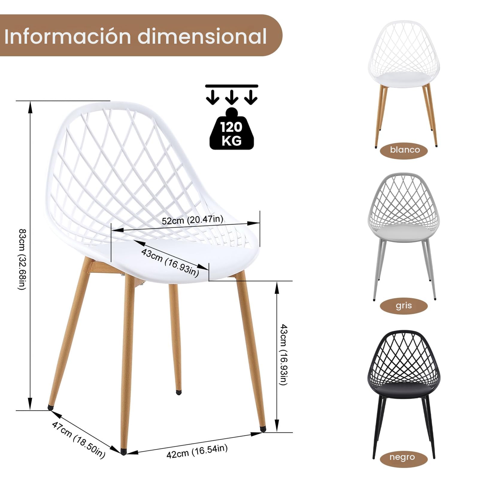 buybyroom Sillas Comedor Pack 6, Sillas de Comedor Modernas con Patas de Metal y Respaldo Ergonómico, para Comedor,Cocina, Reuniones, Salon, Recepción, Blanca