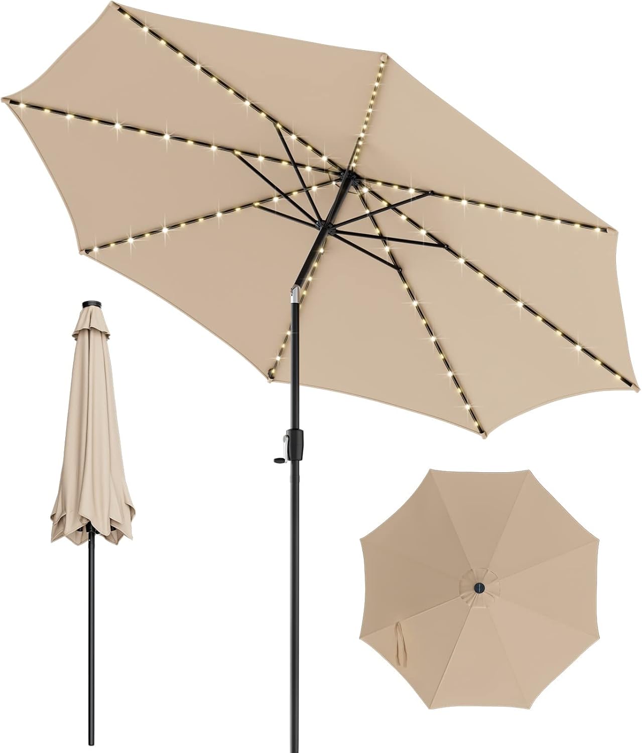 TANGZON 3M Garden Parasol Umbrella, Tilting Patio Umbrella with 112