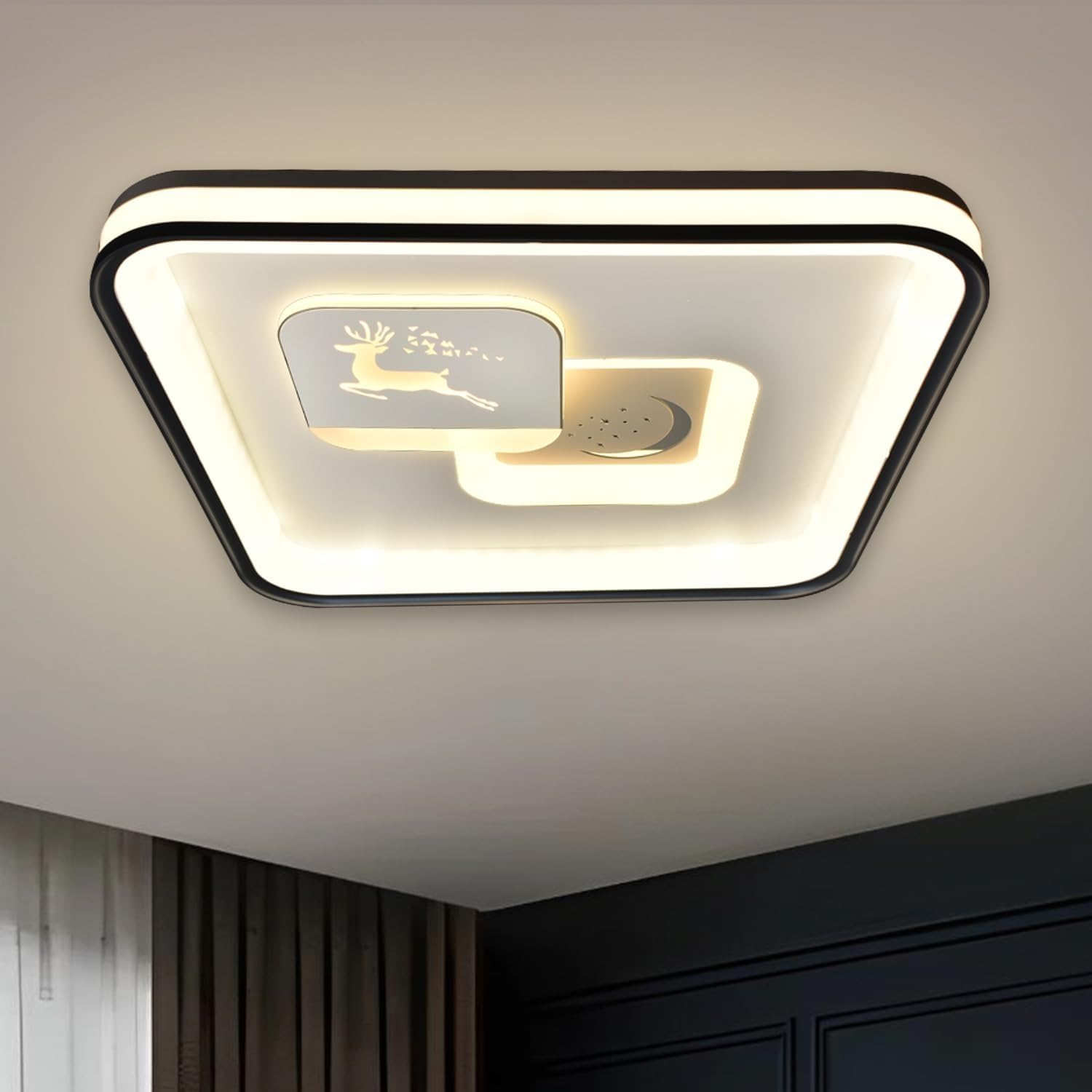 Smartway® Square Buck 80W 2-in-1 LED Ceiling Light, 48cm Height Adjustable, 3 Color Modes, Modern Luxury Decorative Ceiling Light for Living Room, Hall, Bedroom & Home Interiors-image-39