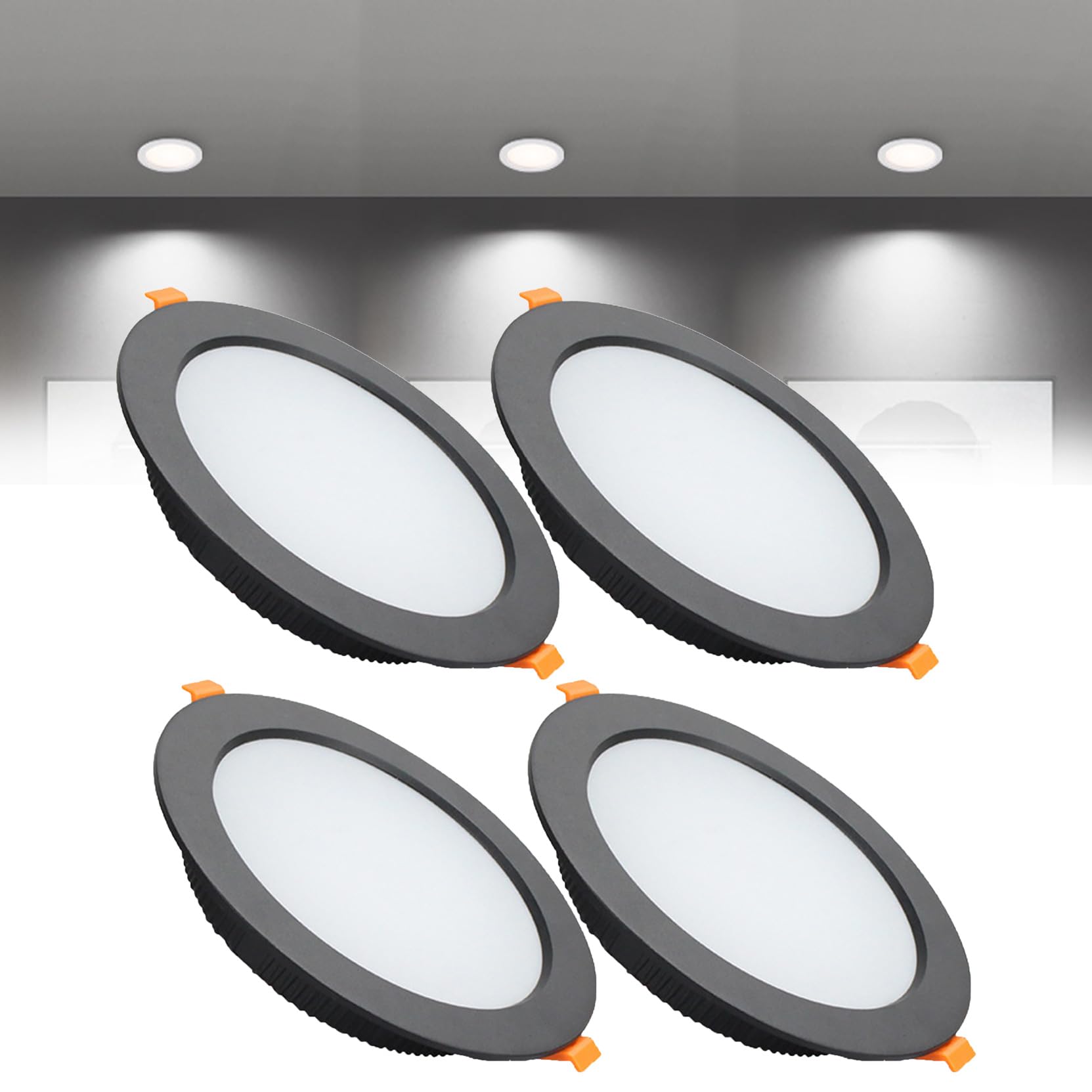 Syibelters 12W LED Recessed Ceiling Lights 145mm Cold White 6000K 12W 240LM, Cut Φ110-130mm, AC110-240V Ultra Slim Downlights, LED Panel Light for Living Room Hallway, 4 Pack