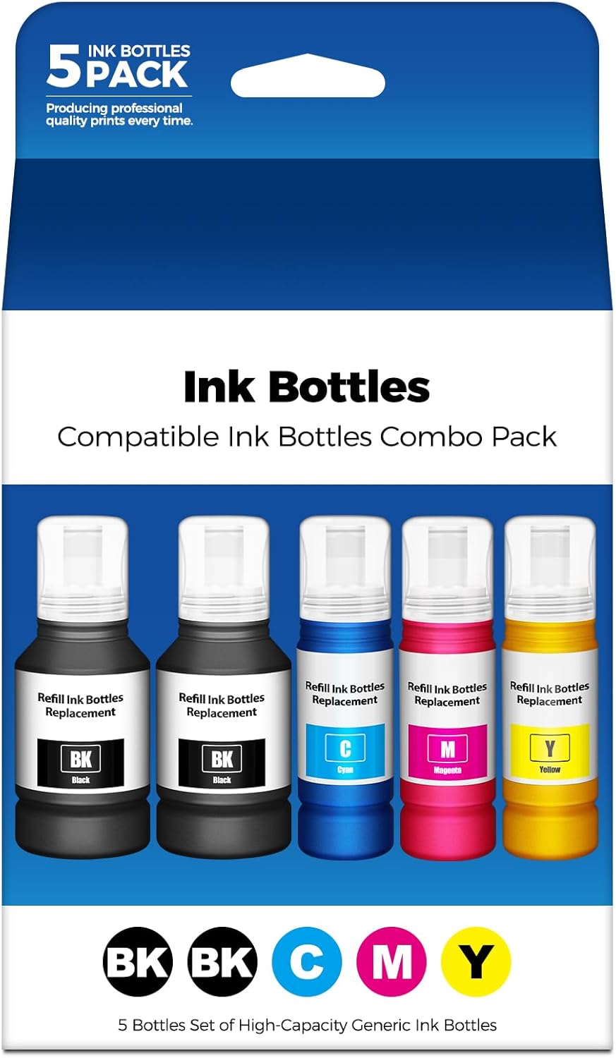 Compatible for EPT502 Ink Refill Bottles ET-2850 ET-3850 ET-3760 Replacement for EPT502 Ink (5 Pack) for ET 2850 ET 3760 ET 3850 ET-4850 ET-2760 2850 ET-4760 ET-3830 ET-2750 ET-3843 ET-15000 Printer