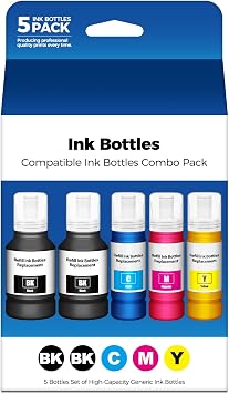 Compatible for EPT502 Ink Refill Bottles ET-2850 ET-3850 ET-3760 ET-4850 | Replacement for EPT502 Ink 5 Pack for ET 2850 ET 3760 ET 3850 ET-2760 2850 ET-4760 ET-3830 ET-2750 ET-3843 ET-15000 Printer