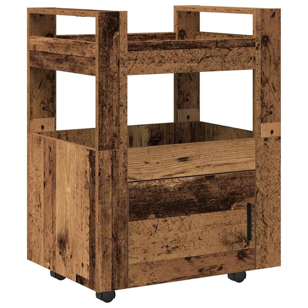 Générique Wózek kuchenny z drewna konstrukcyjnego 60x45x80 cm | Wielopoziomowe przechowywanie, przegródki półkowe, kompaktowa konstrukcja, łatwa pielęgnacja, łatwy montaż
