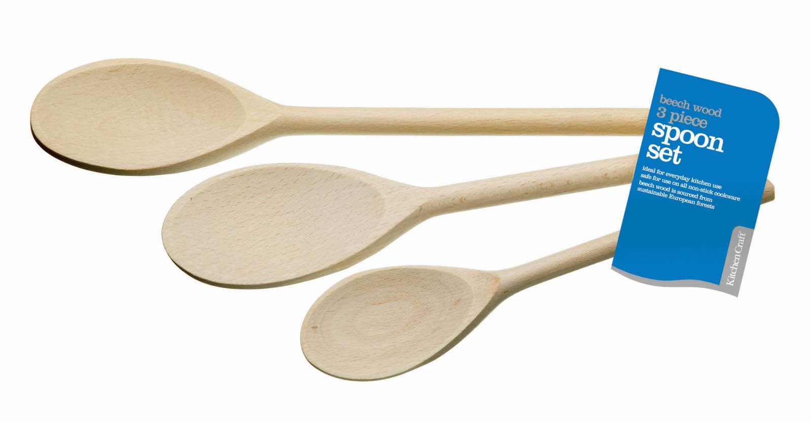 Kitchencraft Beech Wood Utensils Cooking Spoons Set Of 3