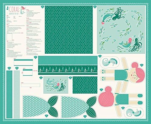 Coral Queen of the Sea DIY Corte y Coser Sirena Algodón Impresión Panel Moda