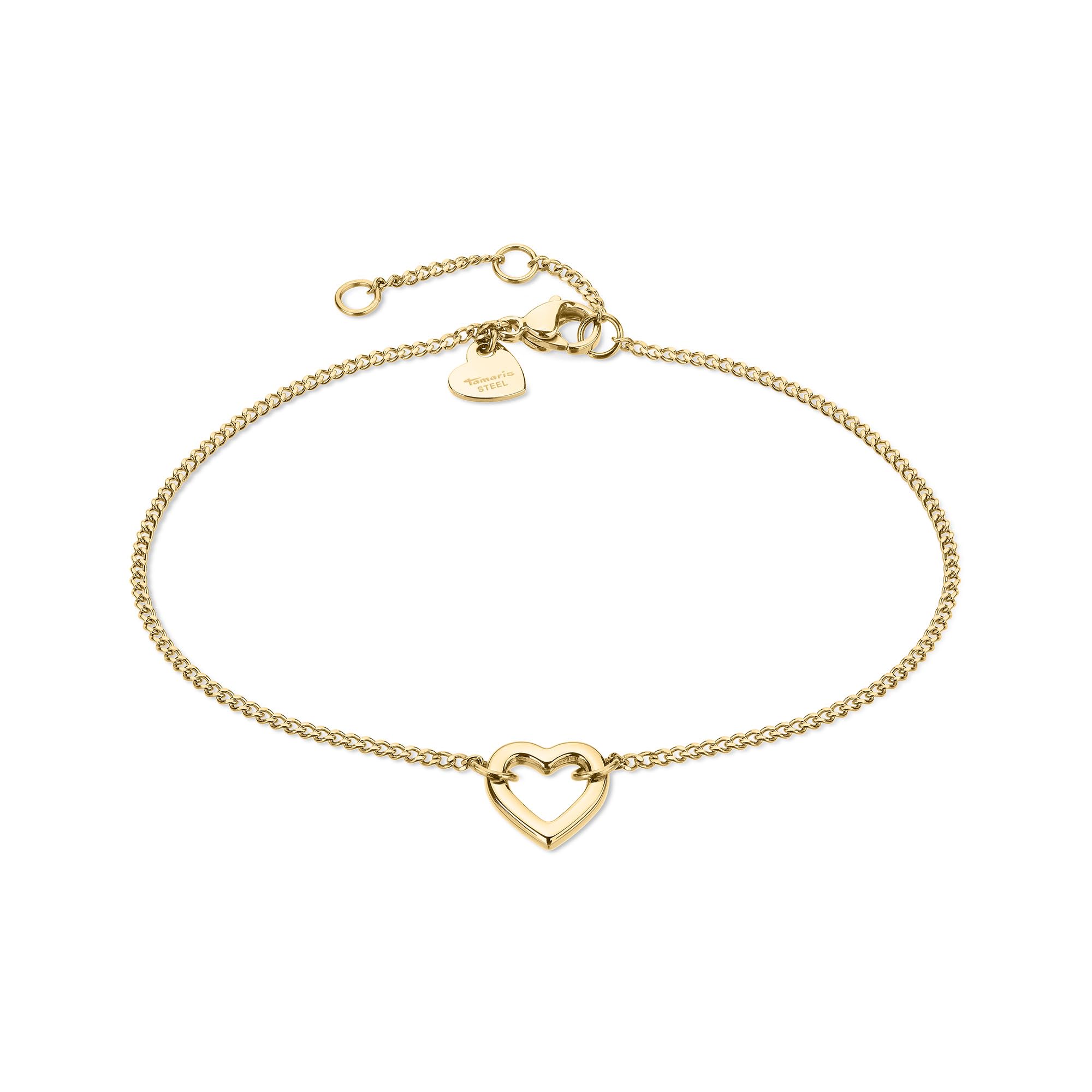 Tamaris Armband für Damen aus Edelstahl mit Herz-Anhänger, Frauen Armschmuck größenverstellbar und wasserfest