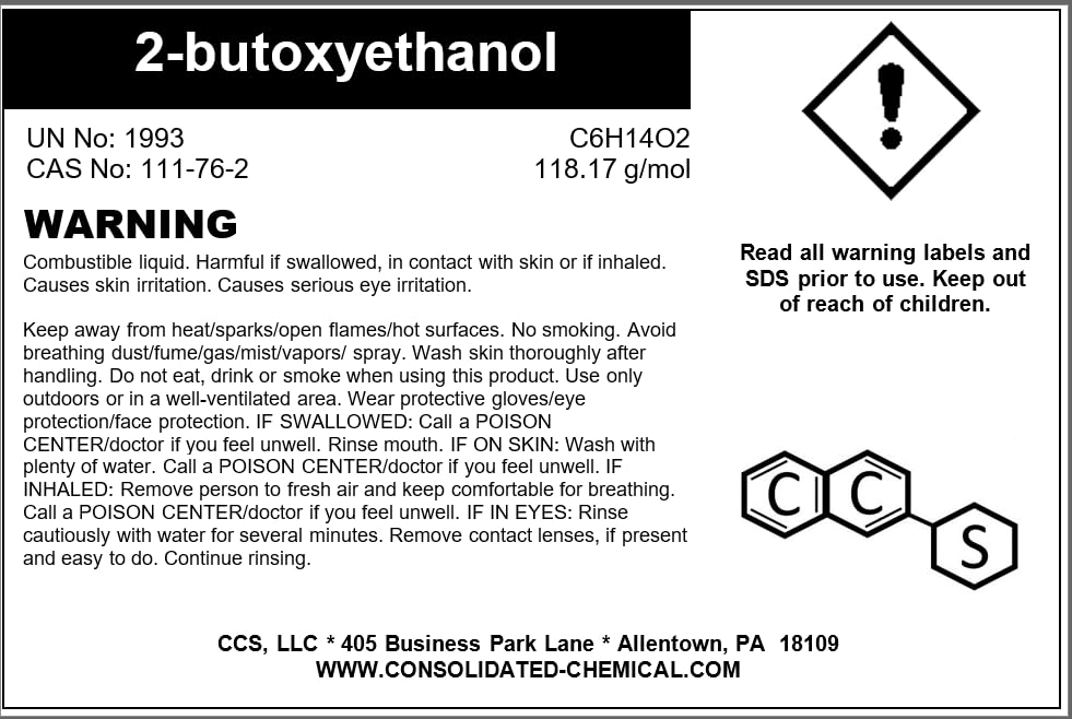Butyl Cellosolve (2-butoxyethanol) High Purity - New Tamper-Evident Sealed Bottles 500ml (16oz)