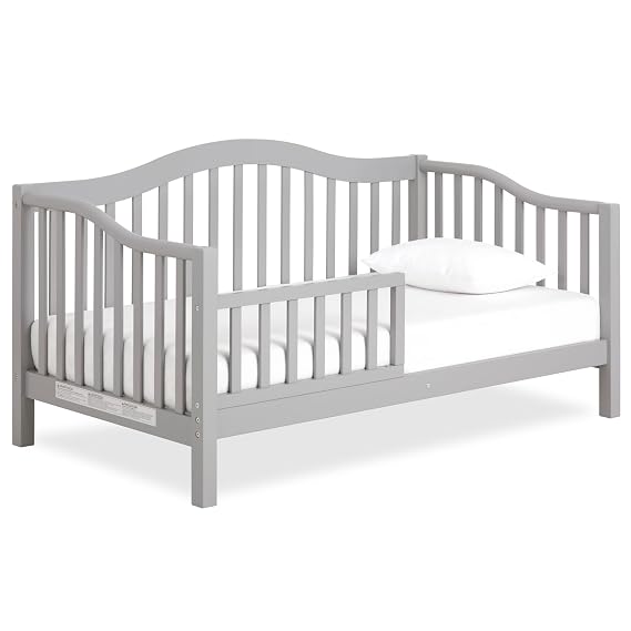 Dream On Me Austin Wooden Toddler Day Bed for Kids, Pebble Grey | GREENGUARD Gold Certified & BSA Verified, Low-to-Floor Design, Removable Safety Guardrail, Solid New Zealand Pinewood