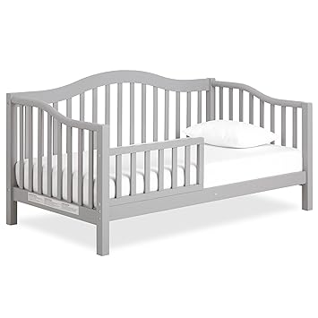 Dream On Me Austin Toddler Day Bed with Rails in Pebble Grey, Low to Floor Toddler Day Bed, Greenguard Gold & Baby Safety Alliance Certified, Non-Toxic Finishes, Side Safety Guard Rail